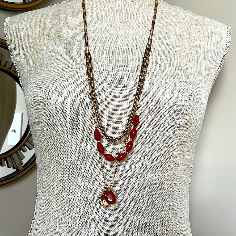 🌸 3/$25 a.n.a gold tone triple strand beaded necklace